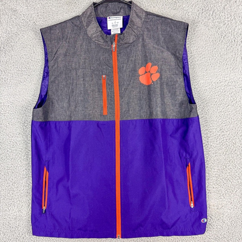 Clemson Tigers Vest Mens Large Gray Purple College‎ Football Champion Full Zip